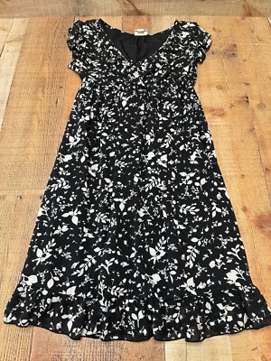 Converse One Star Fit & Flare Midi Dress Women Size S Black Floral Ruffle  V-Neck | eBay