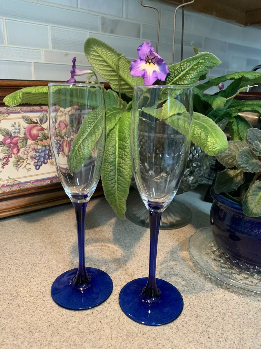 Libbey Cobalt Blue Champagne Flutes, a Set of 6