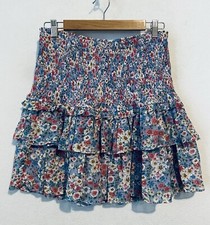 Entro Skirt Womens Large Purple Floral Smocked Tired Ruffle Flirty Cottagecore
