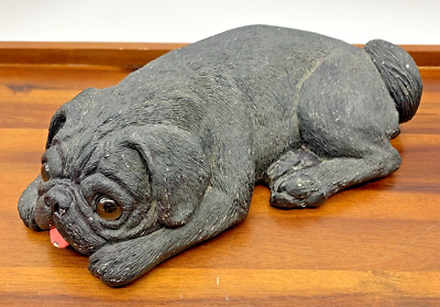 Vintage 1982 Sandicast 9'' Black Pug Puppy Dog Sculpture Hand Painted Doorstop