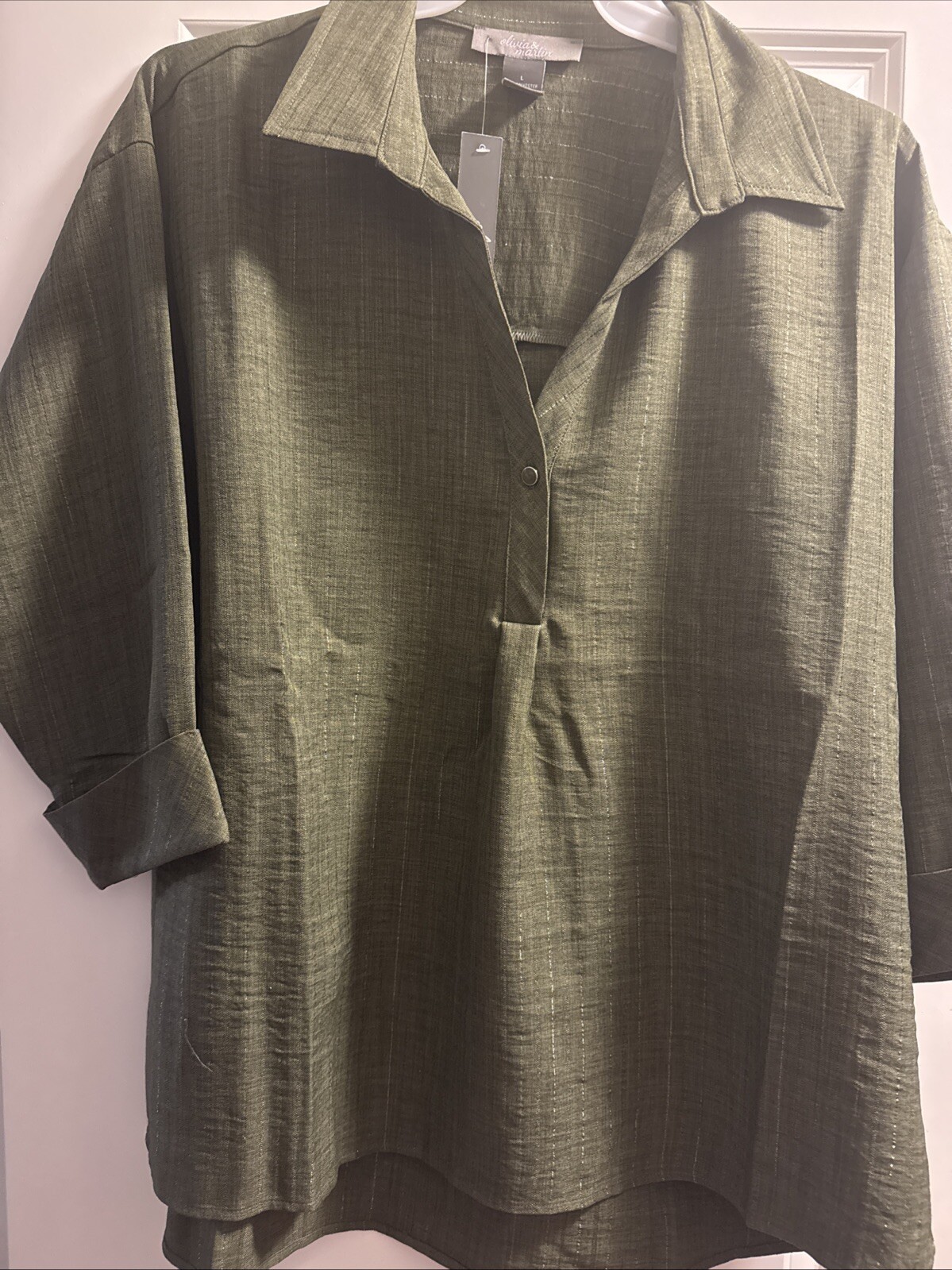 Olivia Martin green blouse size L stylish womens top  
