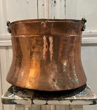 Antique Dovetail Copper Cauldron with Brass Hardware & Handle C. 1880's