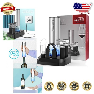 Durable Stainless Steel Electric Wine Opener Set with Foil Cutter & Storage Base