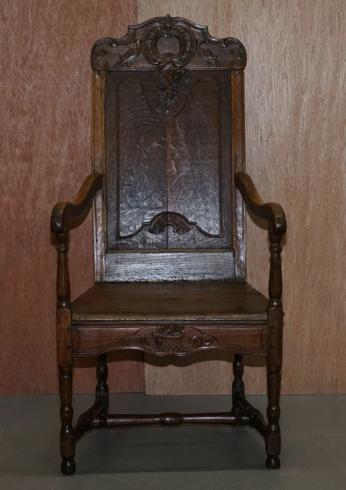 LOVELY ORIGINAL 18TH CENTURY HERVE LIEGE BELGIUM CARVED WOOD ARMCHAIR WAINSCOT - Image 2 of 4