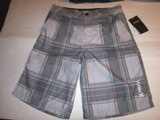 NEW Hurley sz 18 gray plaid board shorts swimsuit boys swim trunks hybrid