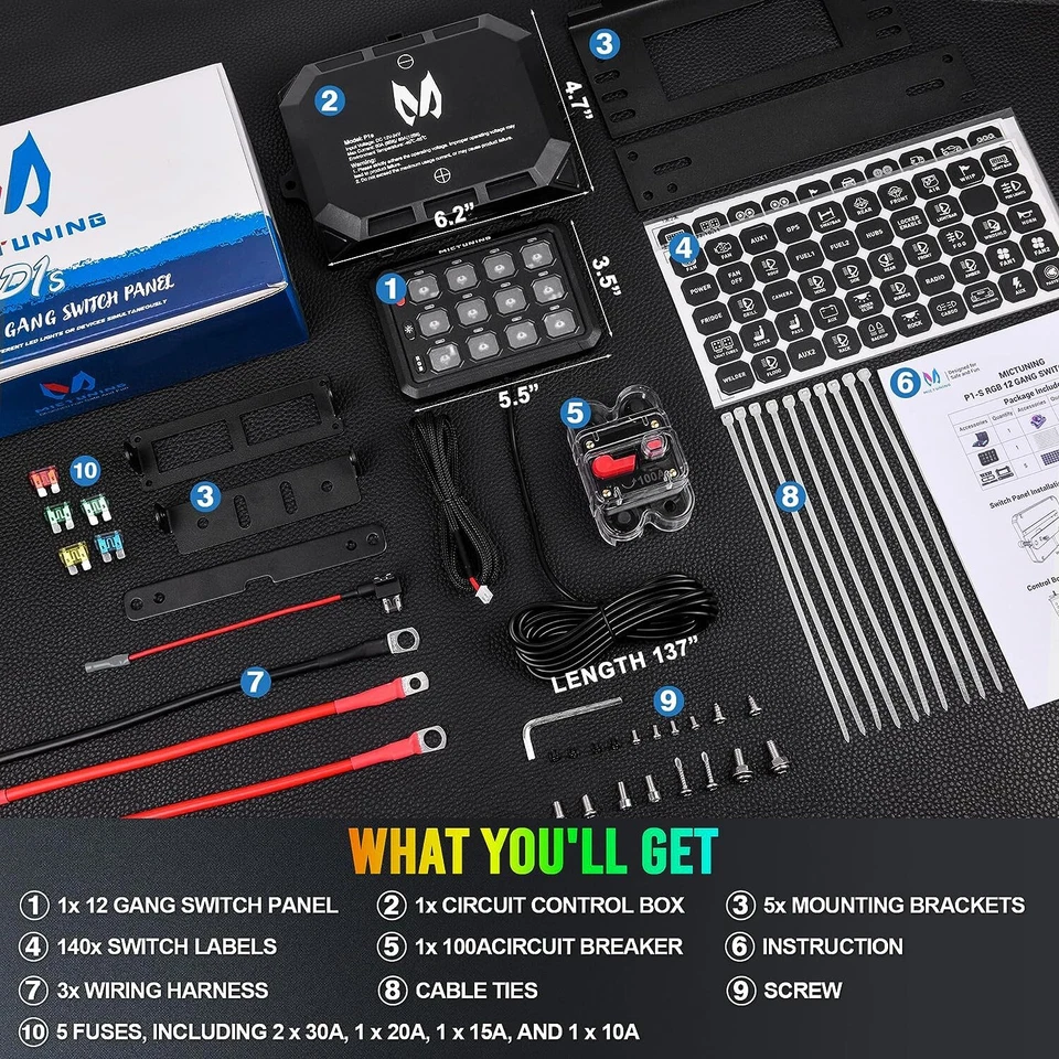 MICTUNING P1S 12 Gang RGB Switch Panel LED Switch Panel Circuit Control System - Image 2 of 4