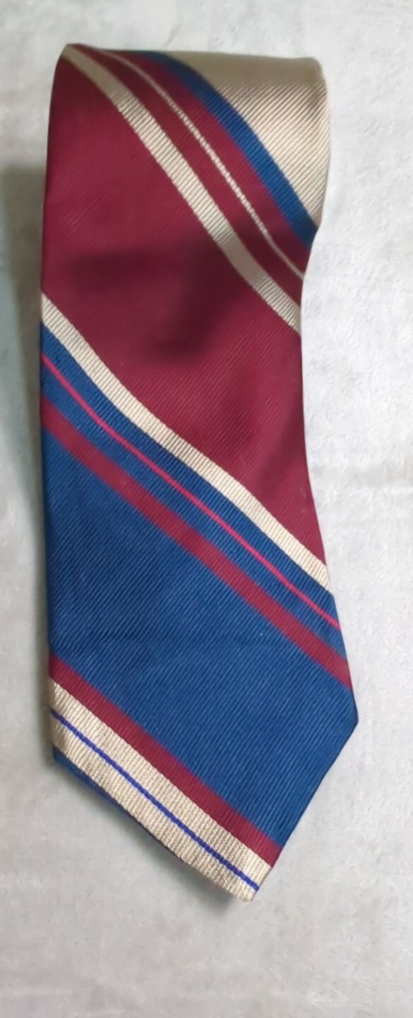 Cravatta vintage 3 25" CORTA fila Harridge marrone blu reale marrone chiaro righe diagonali