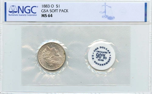 1883-O Morgan Dollar GSA SOFT PACK S$1 NGC MS64