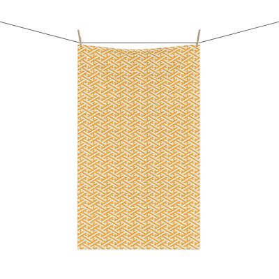 Yellow Sayagata Geometric Interlocking Pattern - Kitchen Tea Towel - Asian Decor