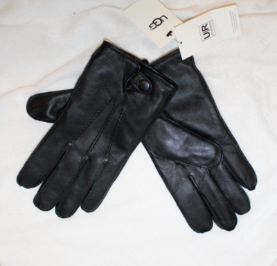NWT Men's UGG Touch Screen Smart Snap Leather Gloves M BLACK