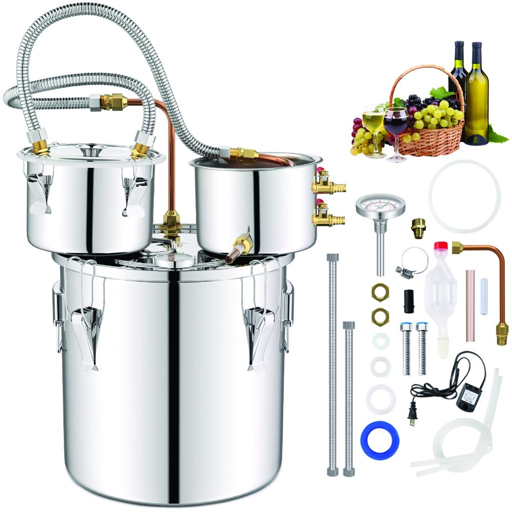 Alcohol Still 5 Gal Stainless Steel Water Alcohol Distiller w/Thermometer 3 Pots