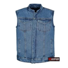 GOLeather GO310 Men's Motorcycle Club Vest  Blue Denim Concealed Carry Vest