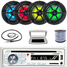 Pyle 1-DIN Bluetooth Marine CD Radio W/Cover, 4x 6.5" 120W Max RGB LED Speakers