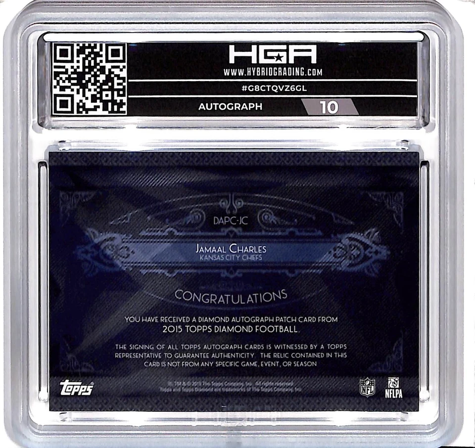 2015 Topps Diamond Jamaal Charles Patch Auto Autograph #117/150 HGA 9/10 Chiefs - Image 2 of 2