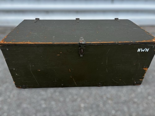 Armadietto piedi baule portaoggetti vintage in legno militare US Army verde! 16x33x13 pollici - Foto 5 di 8