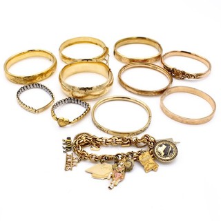 Vintage Gold Filled Toned Bangle Charm Bracelet 4.5 7.5 Inch Lot of 11 #M1332 1