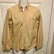 Lacoste Shirt Men  s 38 Medium Peach Check Long Sleeve Button Up Pocket Logo