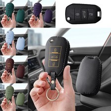 Genuine Leather Car Key Case Cover For Peugeot Corssland Vauxhall Citroen Opel Genuine Leather Car Key Case Cover For Peugeot Corssland Vauxhall Citroen Opel