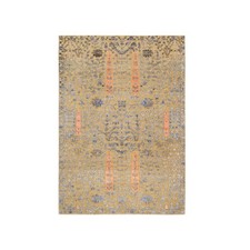 4'1"x6'2" Brown Hand Knotted Cypress Tree Design Silk With Wool Rug R64454
