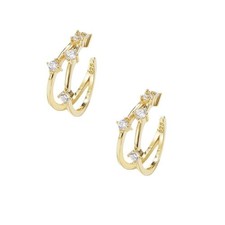 S925 Sterling Silver Geometric Stone Accent Ear Cuff Clip-On Earrings Women Gift