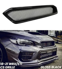 Gloss Black Front Grille For 18-21 Subaru WRX STi CS Style JDM Mesh Vent Cover