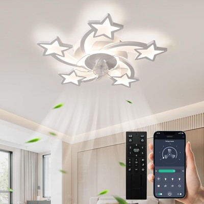 27.6 Inch Modern Stars Ceiling Light with Fan, 6 Speeds with 5 Blades, Remote...