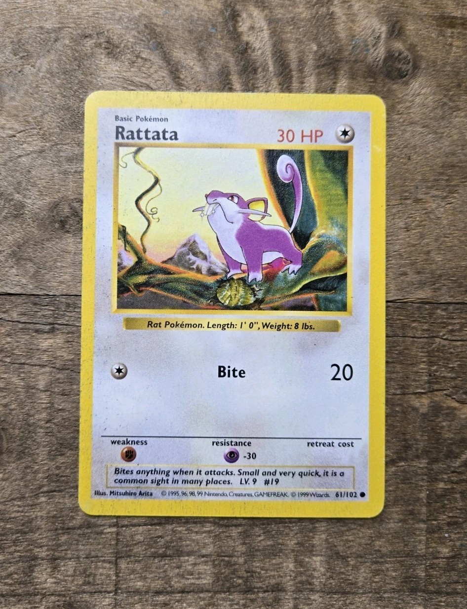 1999 Pokémon TCG - Rattata - Base Set - Shadowless - MP - 61/102