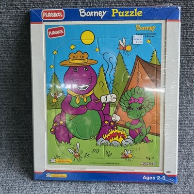 Playskool Barney Puzzle Kids Cardboard Made In USA 1993 Campfire Friends  New 