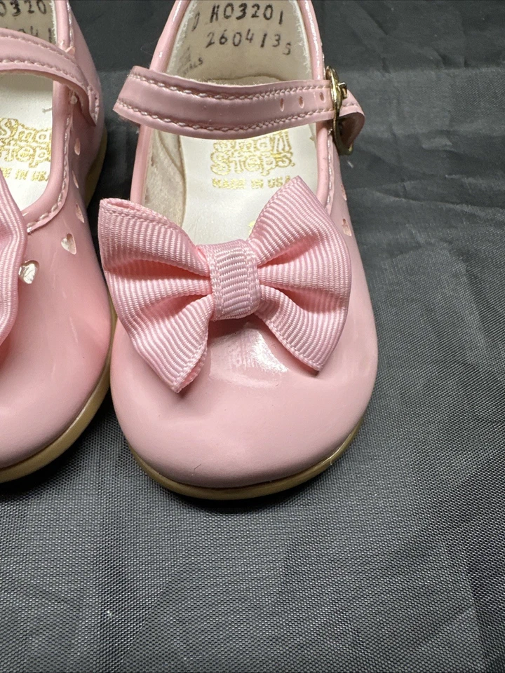 Zapatos vintage Y2K pequeños pasos rosa niña talla 2 hebilla de arco brillante bebé Foto 4 de 4