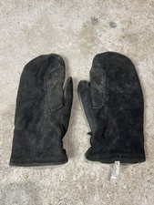 Vintage 40s 50s Leather Mittens Men's Large Fur Lined Black Buckle Adjuster USA