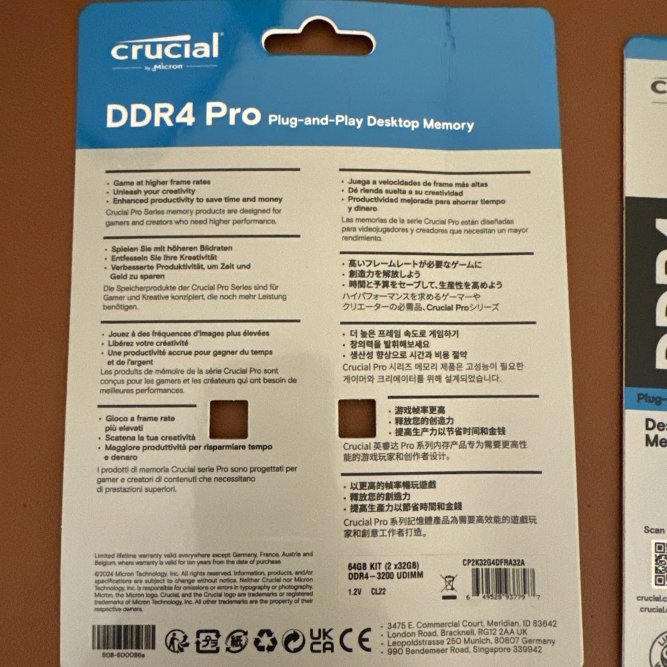 Crucial Pro 128GB (4 x 32GB) PC4-25600 DDR4-3200 Memory - CP2K32G4DFRA32A - Image 4 of 4