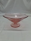 Pink Depression Glass Compote Candy Dish Floral  Etched Octagonal 7" Vintage