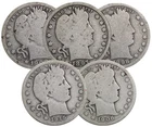 BARBER SILVER QUARTER LOT 5x COINS GOOD+ G/VG SILVER RANDOM DATE COIN LOT