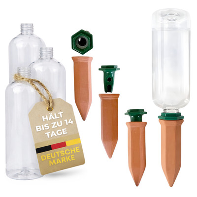 Pflanzenbewässerung Set 4er | Tonkegel Adapter PET Flaschen | Bewässerungsspikes