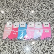 alo Women's Ankle Socks 6-Pack Breathable Solid Pink Blue White Size S