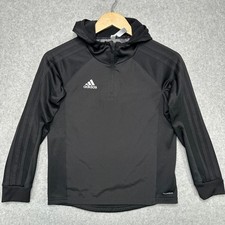 Kids Adidas ClimaWarm Black Athletic Hoodie Pullover Long Sleeve Size S 9-10Y