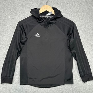 Kids Adidas ClimaWarm Black Athletic Hoodie Pullover Long Sleeve Size S 9-10Y