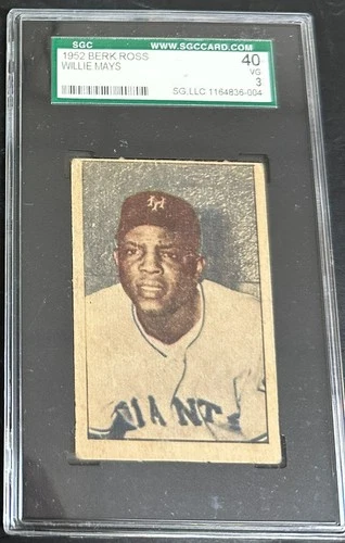 1952 Berk Ross Willie Mays SGC 3 HOF New York Giants Clean Card!
