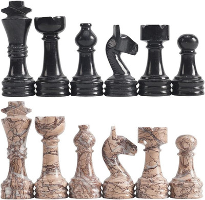 Marble Chess Figures 3.5'' Inches Black and Marinara Handmade Chess Pieces Famil