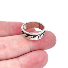 Vintage Sterling Silver 925 Oxidized Wave Band Ring Size 8.5