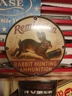 Vintage Remington Firearms Sign - Rabbit Hunting Gas Pump Porcelain Dealer Sign