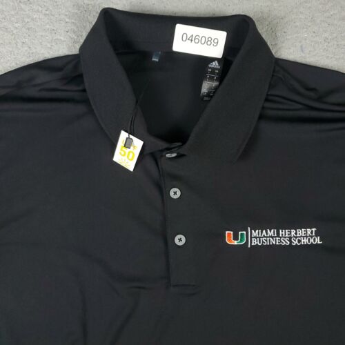 Adidas Miami Hurricanes Polo Shirt Mens Size Large Black Business Short Sleeve - Picture 1 of 7