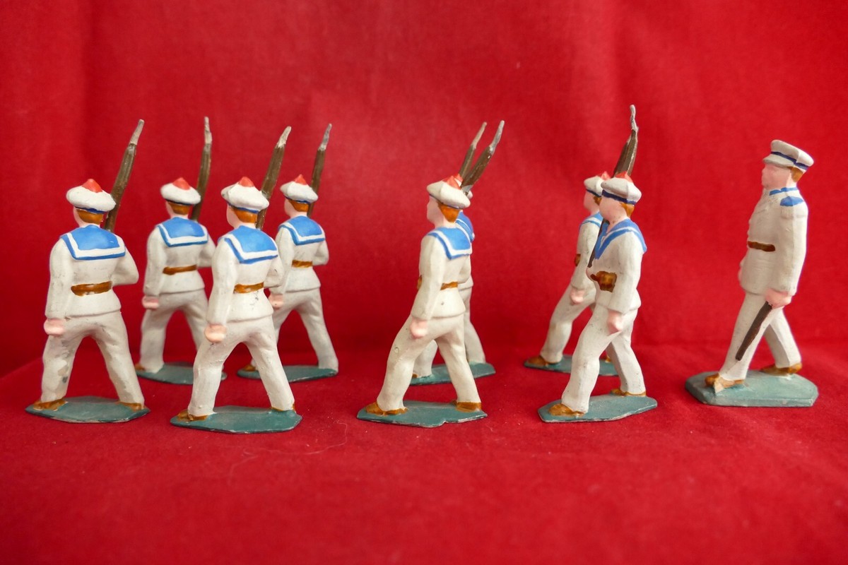 Soldats De Plomb WW2 – Fusiliers Marins (6 Soldats + 1 Officier) Repeints