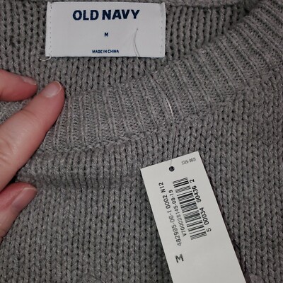 Old Navy Ladies Gray Sweater Raised Knit Accent Long Sleeves Size