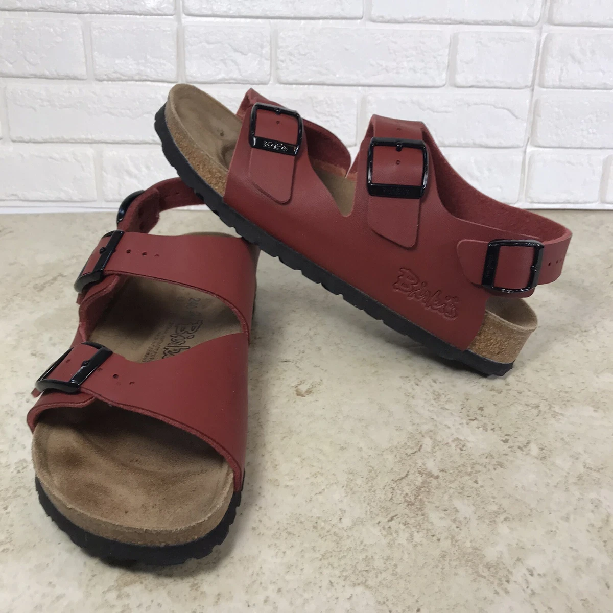 Birkenstock Birki s Red Burgundy Ankle Strap 2 Strap Sandals L6 M4