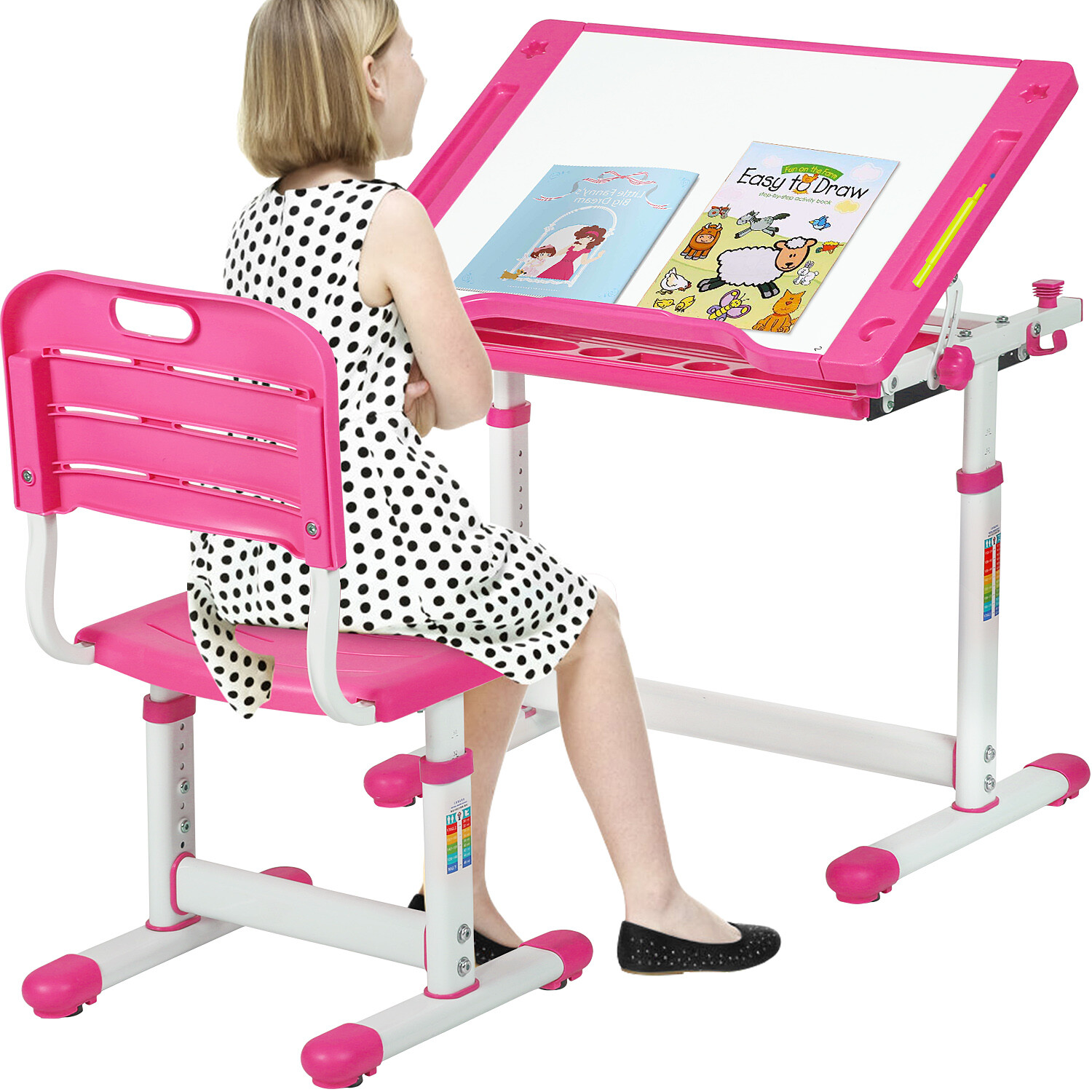 pink study table and chair