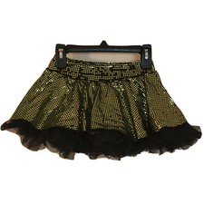 Weissman Girls Sz CM Child Medium Dance Skirt Black Gold Sequins Elastic Waist
