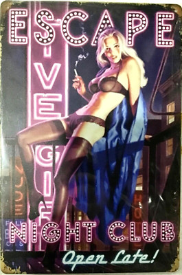 TIN SIGN 8x12 Sexy Pretty Blonde stripper Stockings Smoking City Neon Sign Sw1