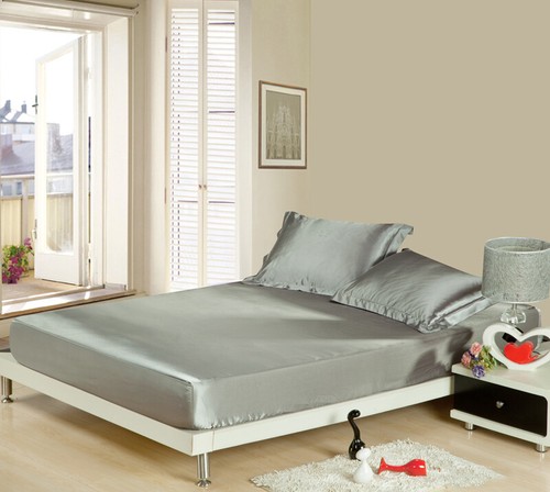 New Solid Color Silk Satin Fitted Sheet Set Queen King Size Bedding Pillowcase - Picture 5 of 31