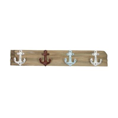 Holz Kleiderhaken Nauticalia vier Wandanker Aufbewahrungshaken blau Deko